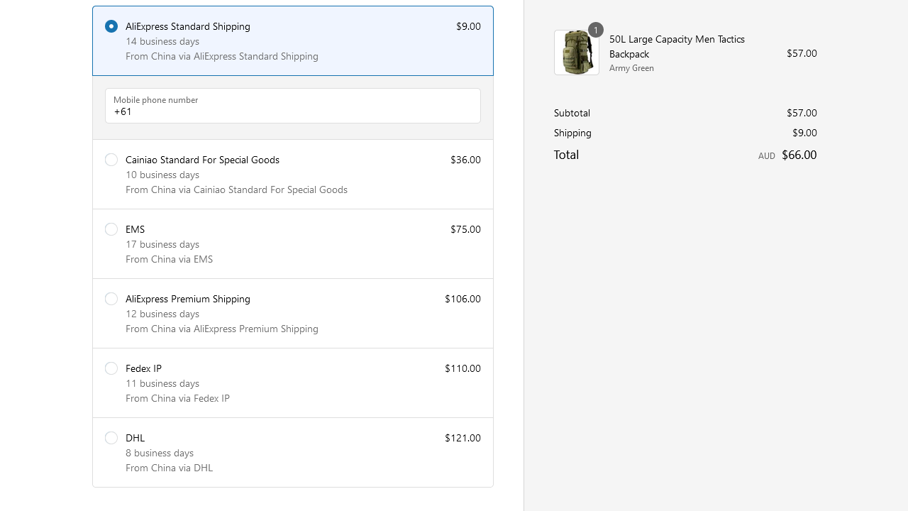 JsRates in action at checkout page
